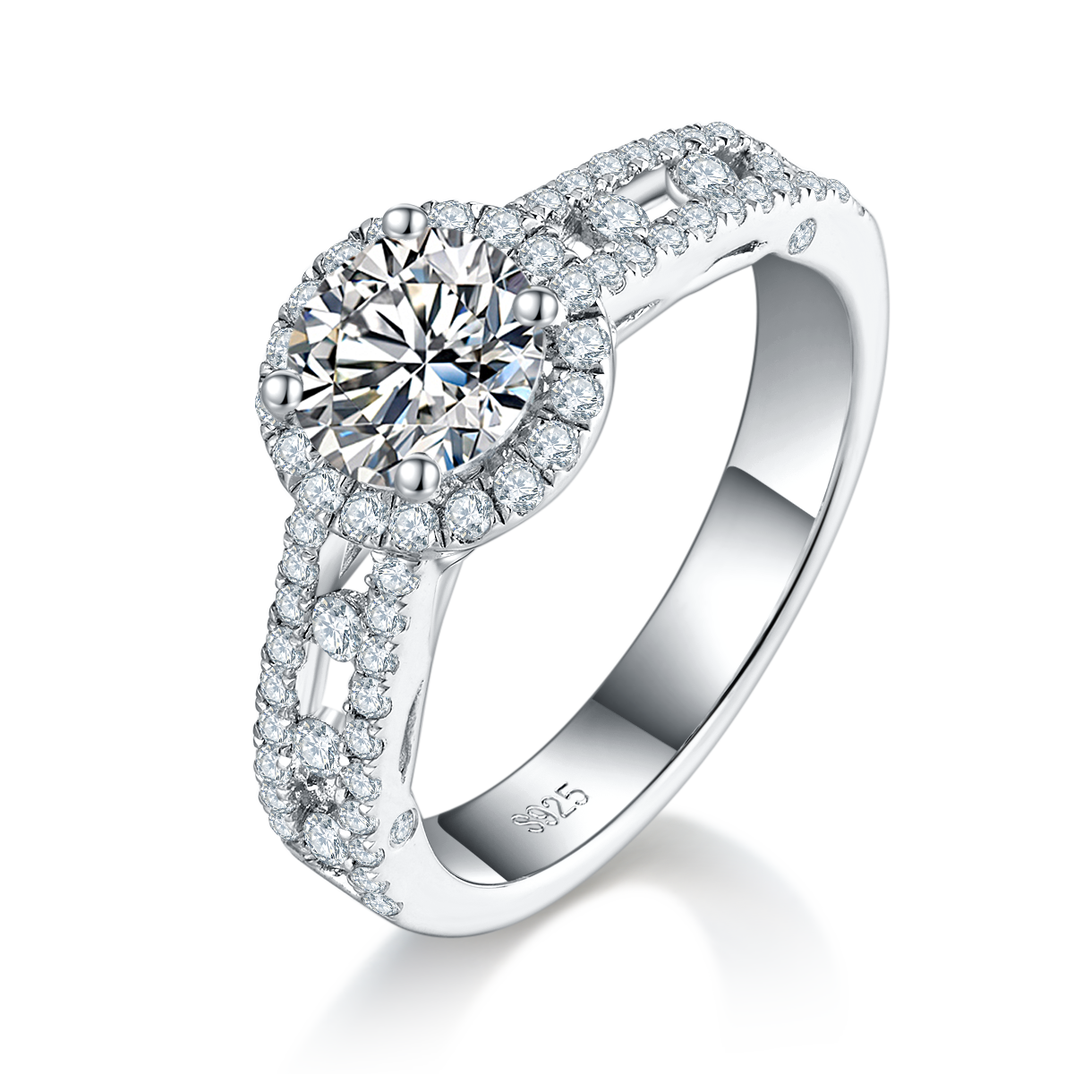 Round Bag Women's Ring S925 Silver Plated Platinum Customized Selection Main Stone Moissanite Diamond 1.0ct/Secondary Stone High Carbon Diamond