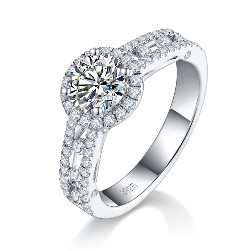 圆包Women's RingS925银镀白金定制选款主石Moissanite1.0ct/副石高碳钻