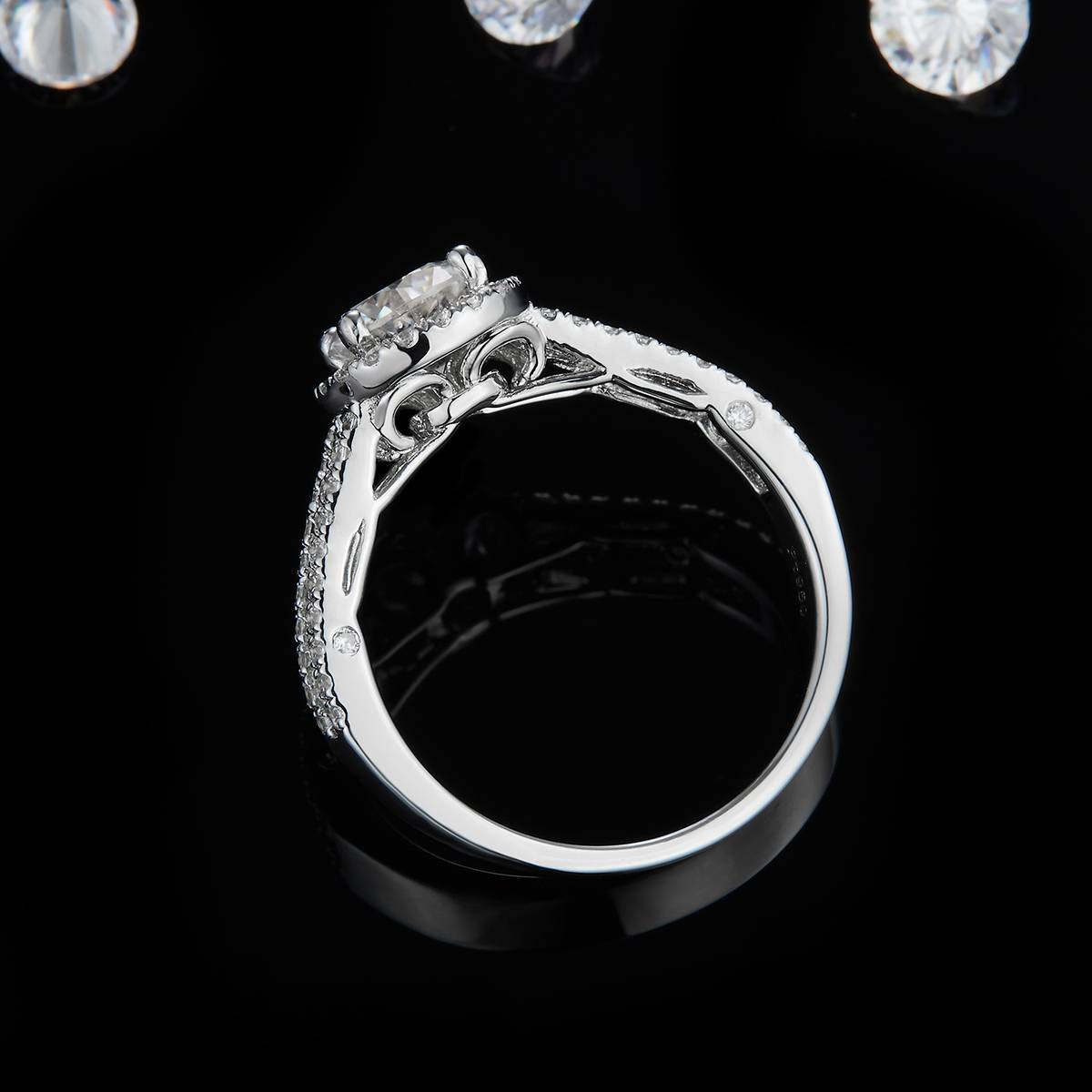 Round Bag Women's Ring S925 Silver Plated Platinum Customized Selection Main Stone Moissanite Diamond 1.0ct/Secondary Stone High Carbon Diamond