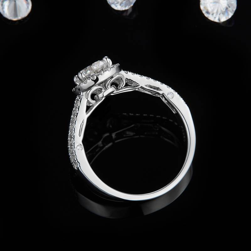 圆包Women's RingS925银镀白金定制选款主石Moissanite1.0ct/副石高碳钻