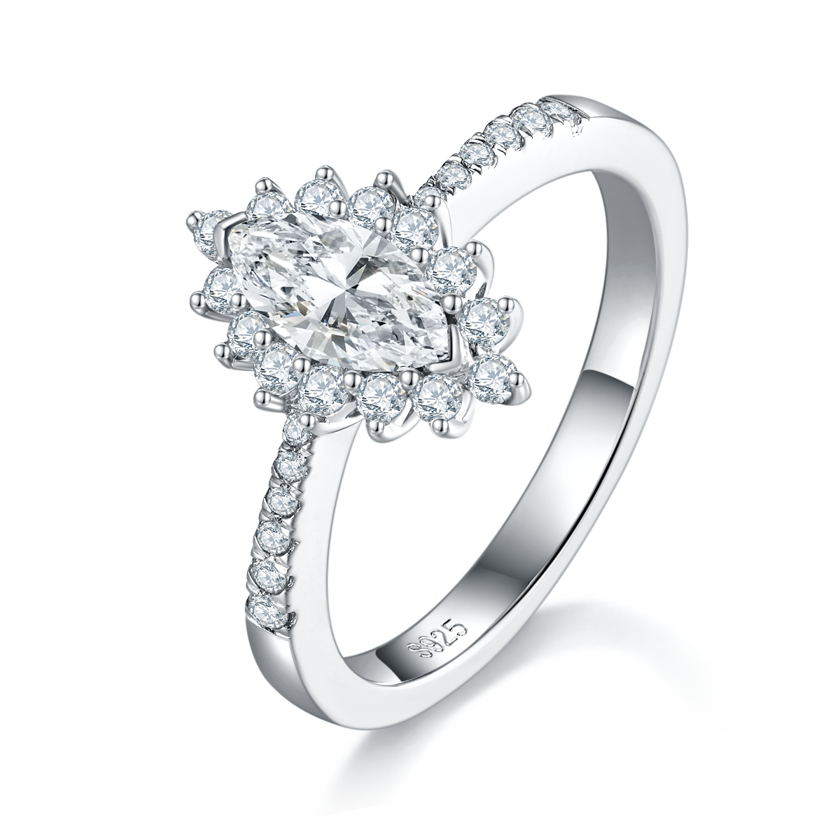 马眼女戒S925银镀白金定制选款主石莫桑钻0.5ct/副石高碳钻