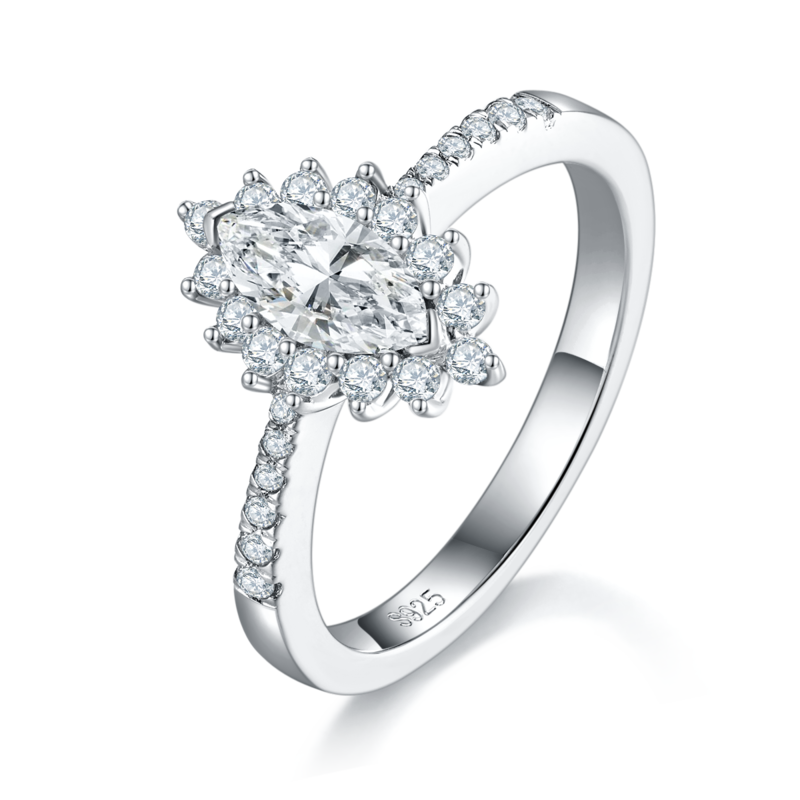 马眼女戒S925银镀白金定制选款主石莫桑钻0.5ct/副石高碳钻