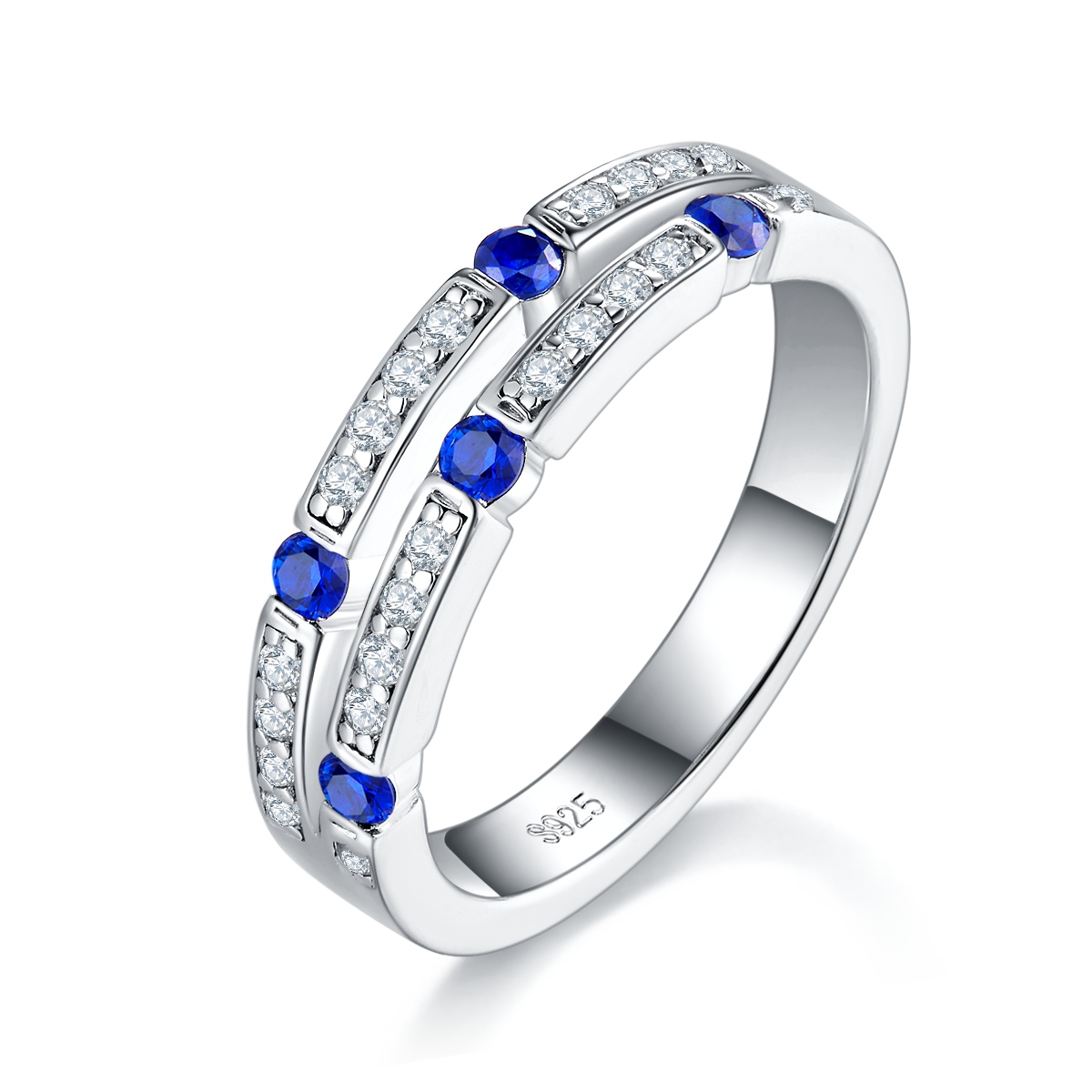 S925 Silver Plated Platinum Women's Ring Customized Selection Secondary Stone Cultivation Blue Treasure Set with Moissanite Diamond 0.45ct