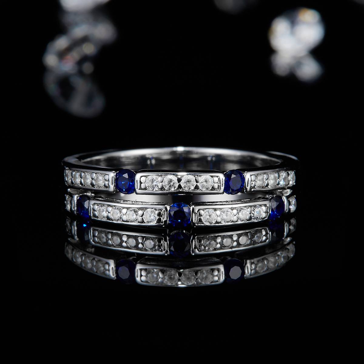 S925 Silver Plated Platinum Women's Ring Customized Selection Secondary Stone Cultivation Blue Treasure Set with Moissanite Diamond 0.45ct