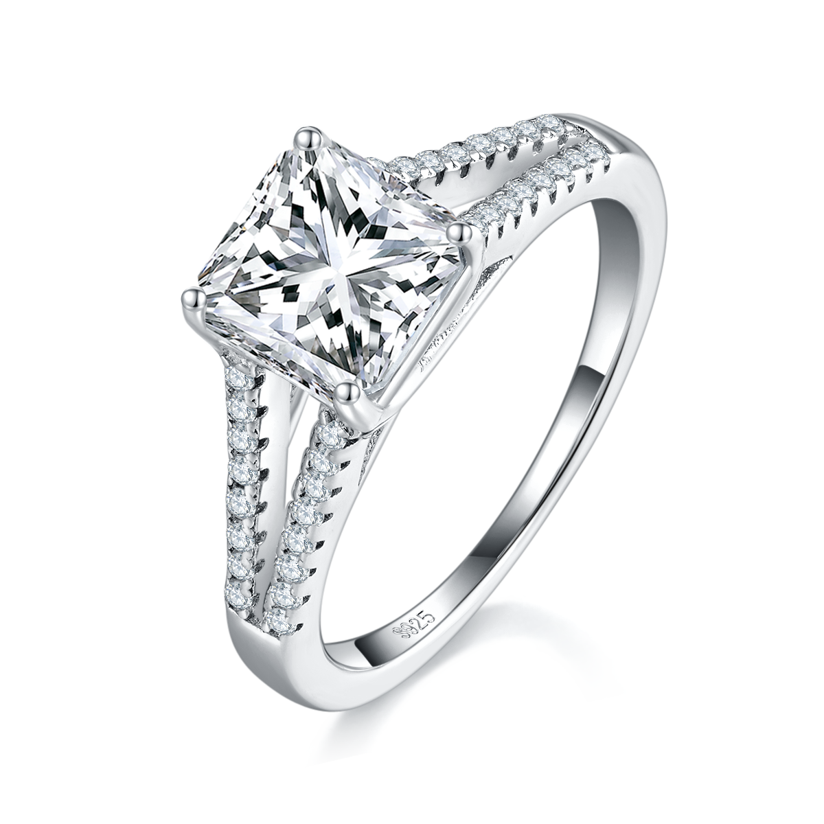 Princess Fang Women's Ring S925 Silver Plated Platinum Customized Selection Main Stone Moissanite Diamond 2.0ct/Secondary Stone High Carbon Diamond