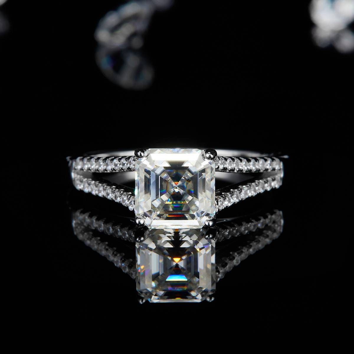 Princess Fang Women's Ring S925 Silver Plated Platinum Customized Selection Main Stone Moissanite Diamond 2.0ct/Secondary Stone High Carbon Diamond