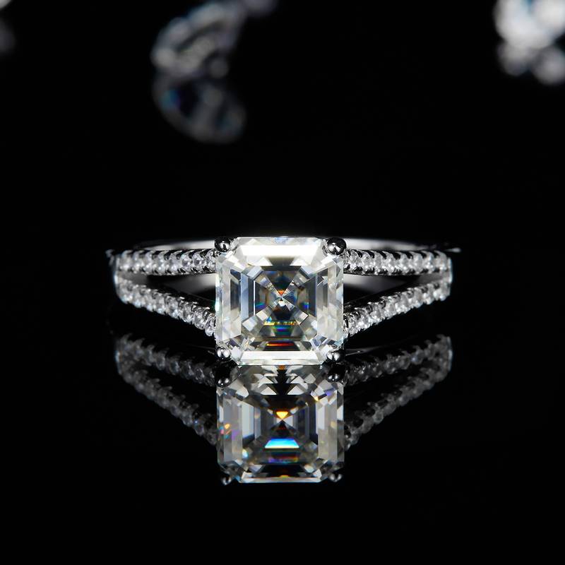 公主方Women's RingS925银镀白金定制选款主石Moissanite2.0ct/副石高碳钻
