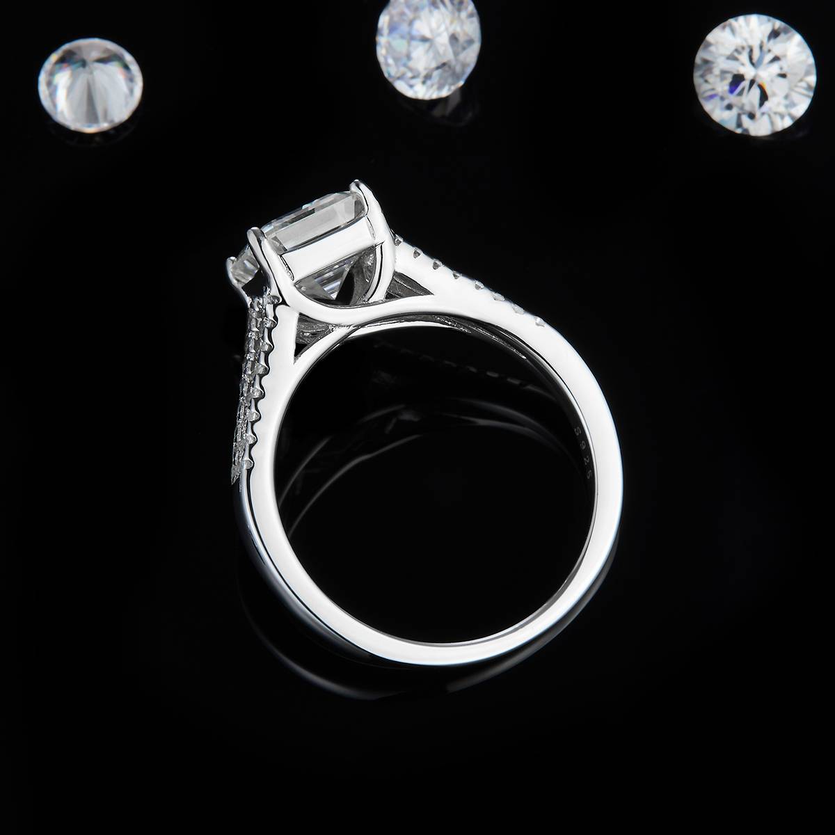 Princess Fang Women's Ring S925 Silver Plated Platinum Customized Selection Main Stone Moissanite Diamond 2.0ct/Secondary Stone High Carbon Diamond