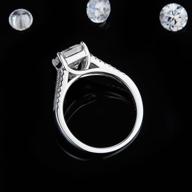 公主方Women's RingS925银镀白金定制选款主石Moissanite2.0ct/副石高碳钻