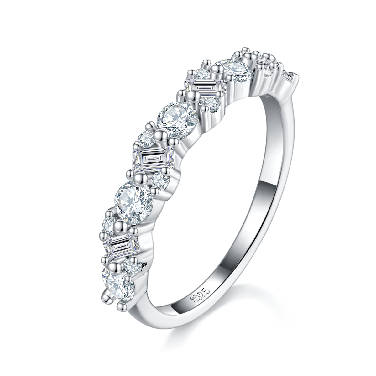 排戒S925银镀白金女戒定制选款副石莫桑钻0.8ct