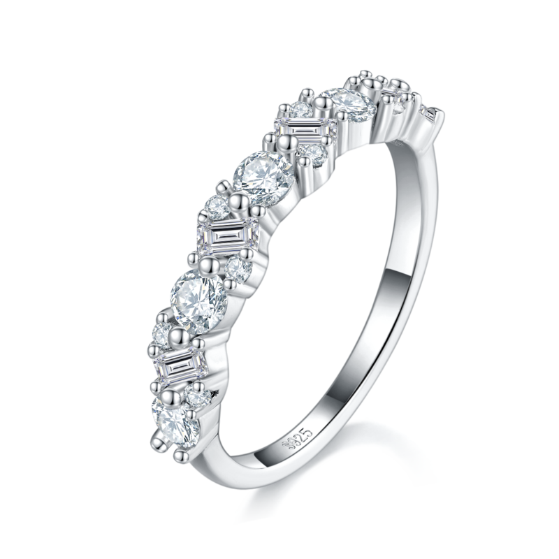 排戒S925银镀白金Women's Ring定制选款副石Moissanite0.8ct