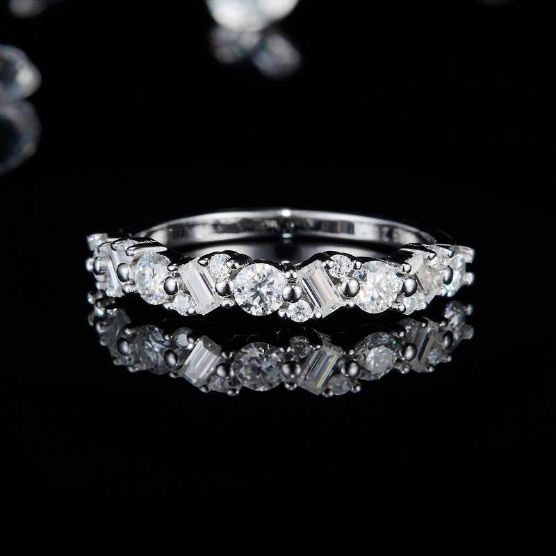 排戒S925银镀白金Women's Ring定制选款副石Moissanite0.8ct