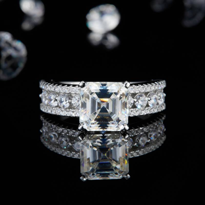 阿斯切Women's RingS925银镀白金定制选款主石Moissanite2.5ct/副石高碳钻