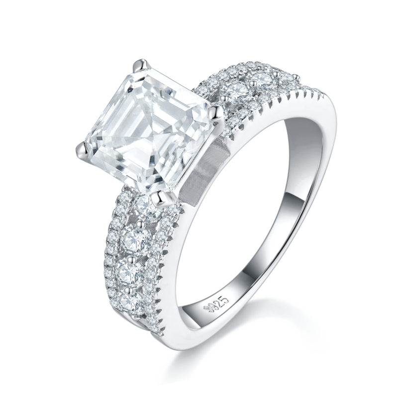 阿斯切Women's RingS925银镀白金定制选款主石Moissanite2.5ct/副石高碳钻