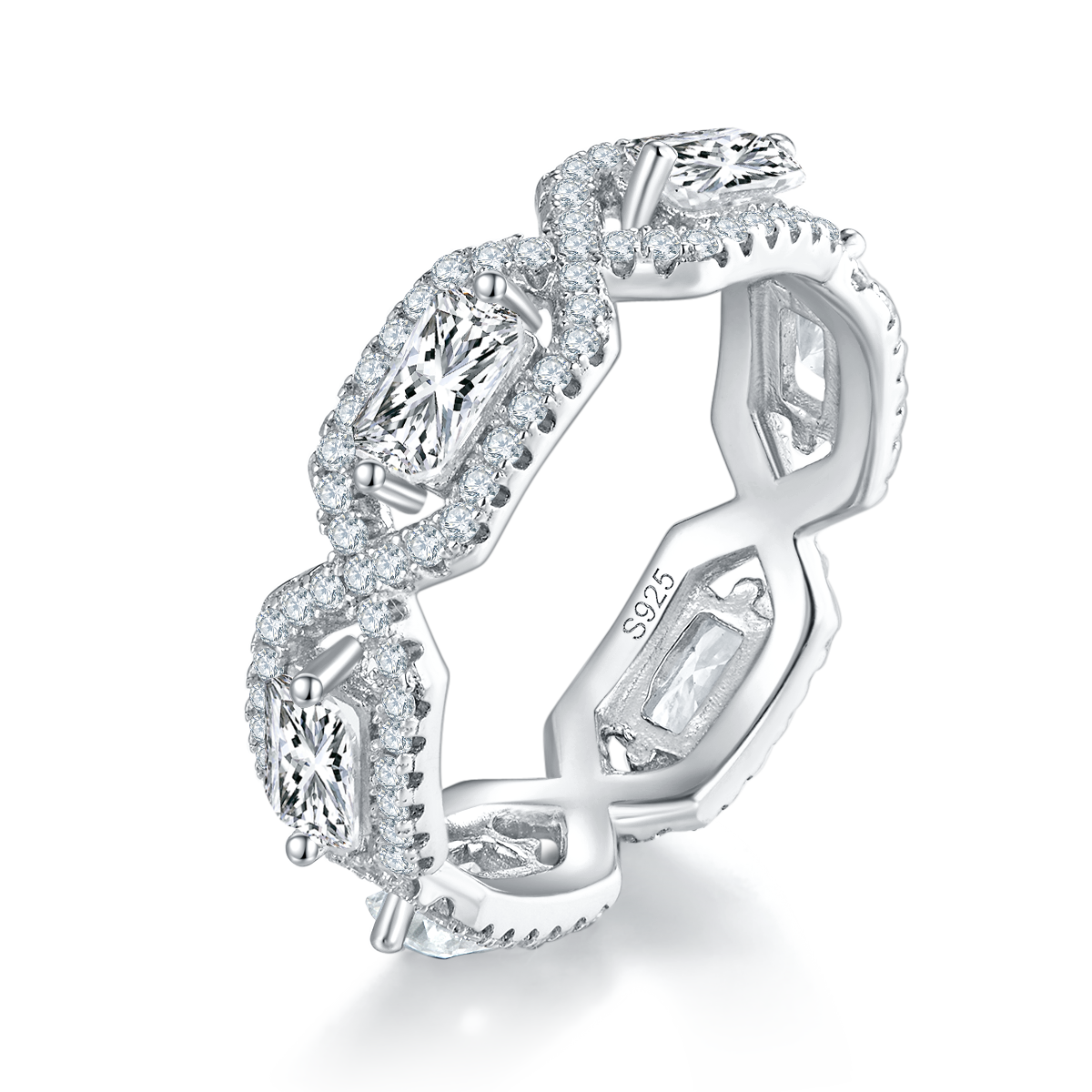 Grandmother Cutting Ring S925 Silver Plated Platinum Customized Selection Main Stone Moissanite Diamond 3.58ct/Secondary Stone High Carbon Diamond