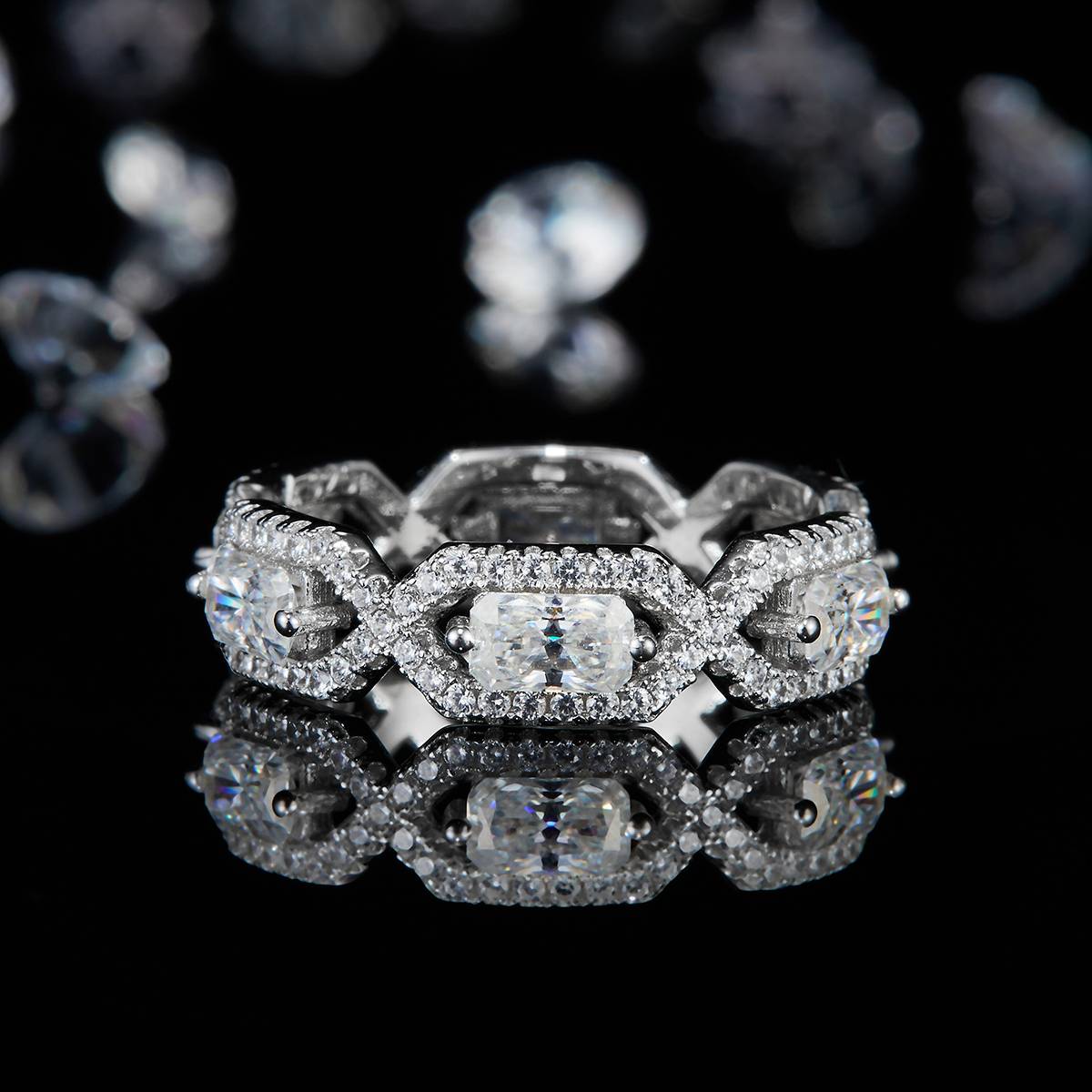 Grandmother Cutting Ring S925 Silver Plated Platinum Customized Selection Main Stone Moissanite Diamond 3.58ct/Secondary Stone High Carbon Diamond