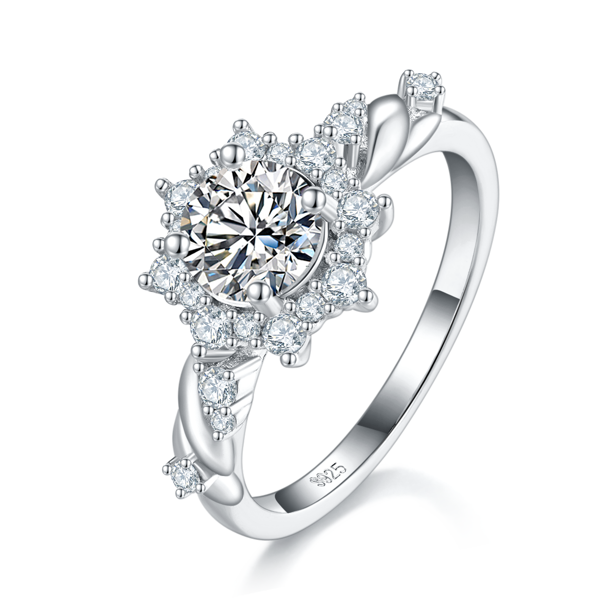 Sunflower Women's Ring S925 Silver Plated Platinum Customized Selection Main Stone Moissanite Diamond 0.8ct/Secondary Stone High Carbon Diamond
