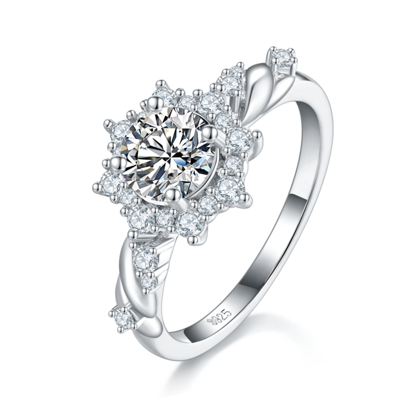 太阳花Women's RingS925银镀白金定制选款主石Moissanite0.8ct/副石高碳钻