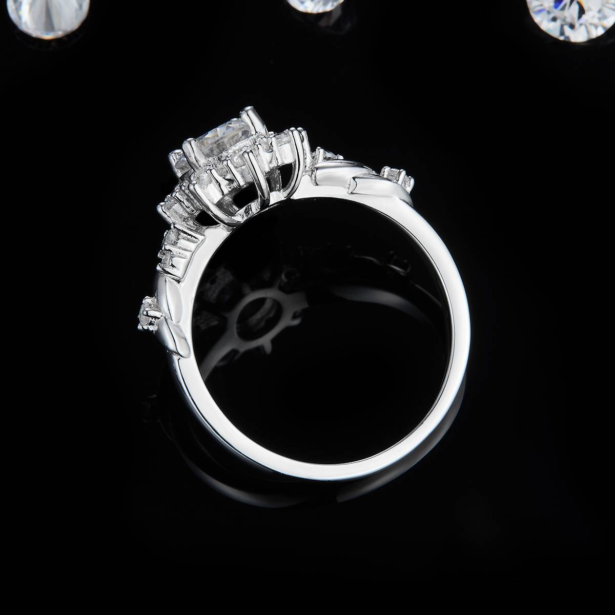 Sunflower Women's Ring S925 Silver Plated Platinum Customized Selection Main Stone Moissanite Diamond 0.8ct/Secondary Stone High Carbon Diamond
