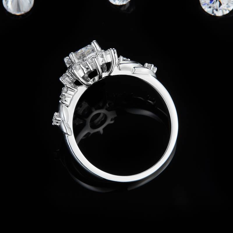 太阳花Women's RingS925银镀白金定制选款主石Moissanite0.8ct/副石高碳钻