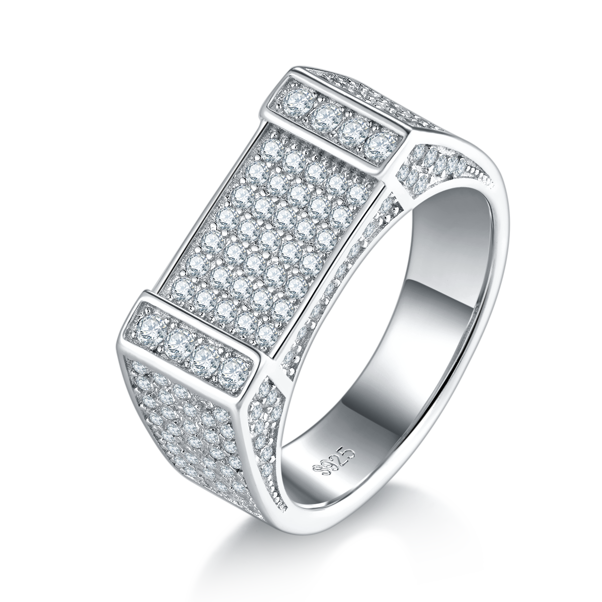 Full Diamond Light Luxury S925 Silver Plated Platinum Men's Ring Customized Selection, Accessory Stone Moissanite Diamond 1.7ct