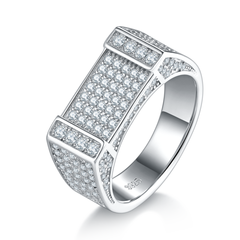 满钻轻奢S925银镀白金男戒定制选款副石莫桑钻1.7ct