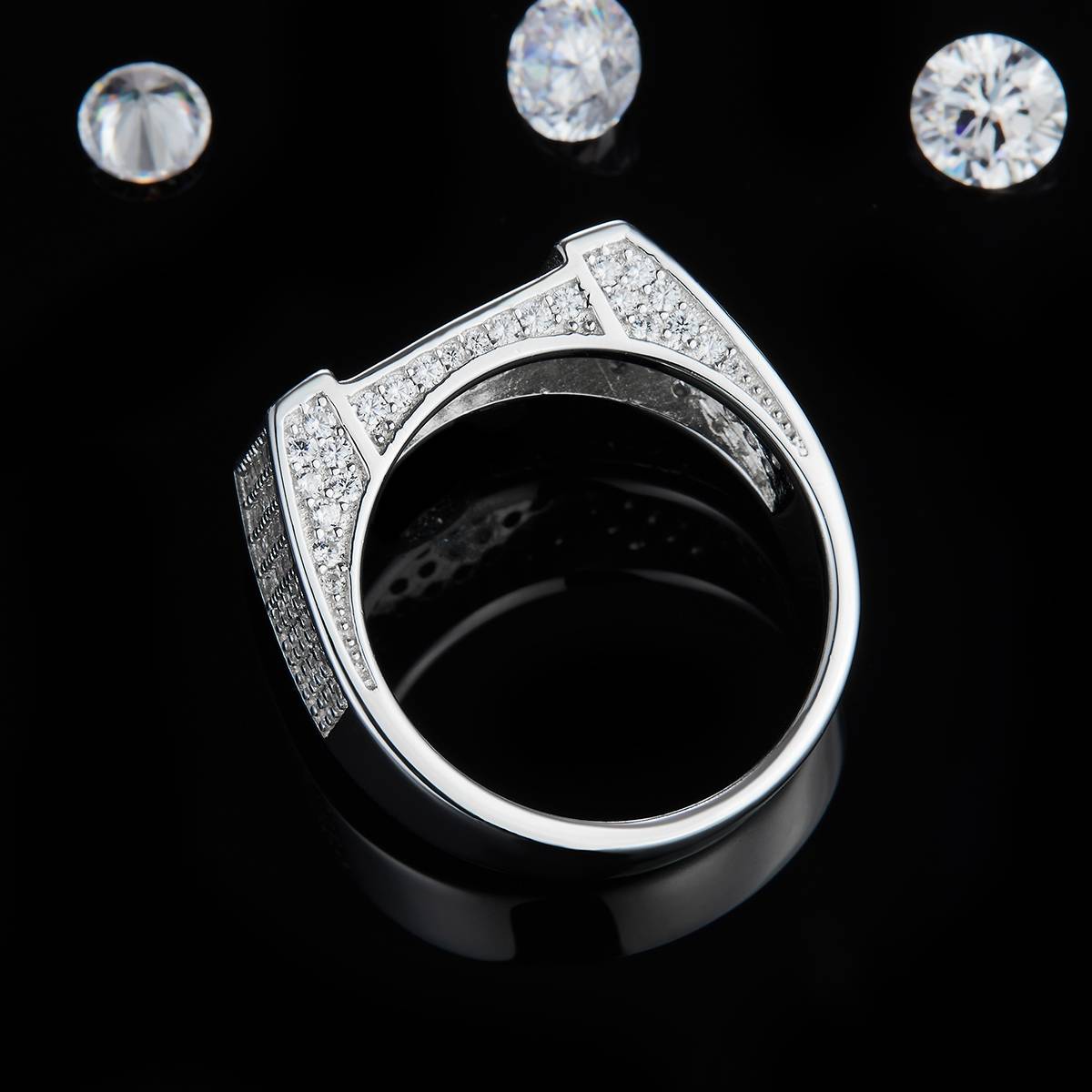 Full Diamond Light Luxury S925 Silver Plated Platinum Men's Ring Customized Selection, Accessory Stone Moissanite Diamond 1.7ct
