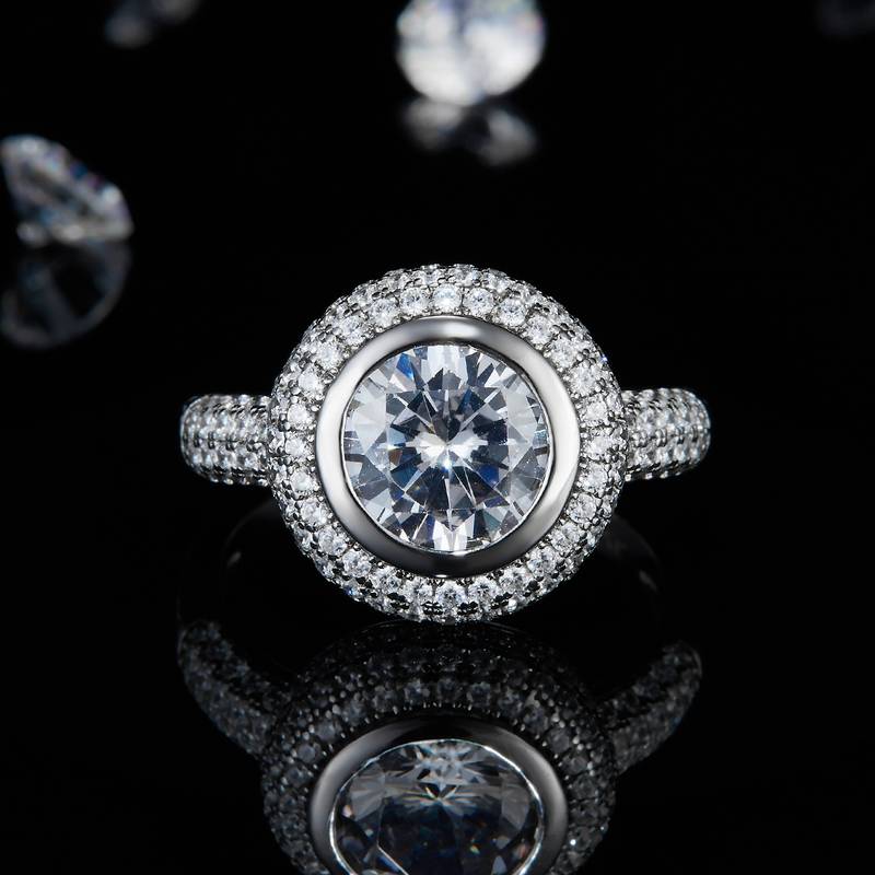 圆包Women's RingS925银镀白金定制选款主石Moissanite3.0ct/副石高碳钻