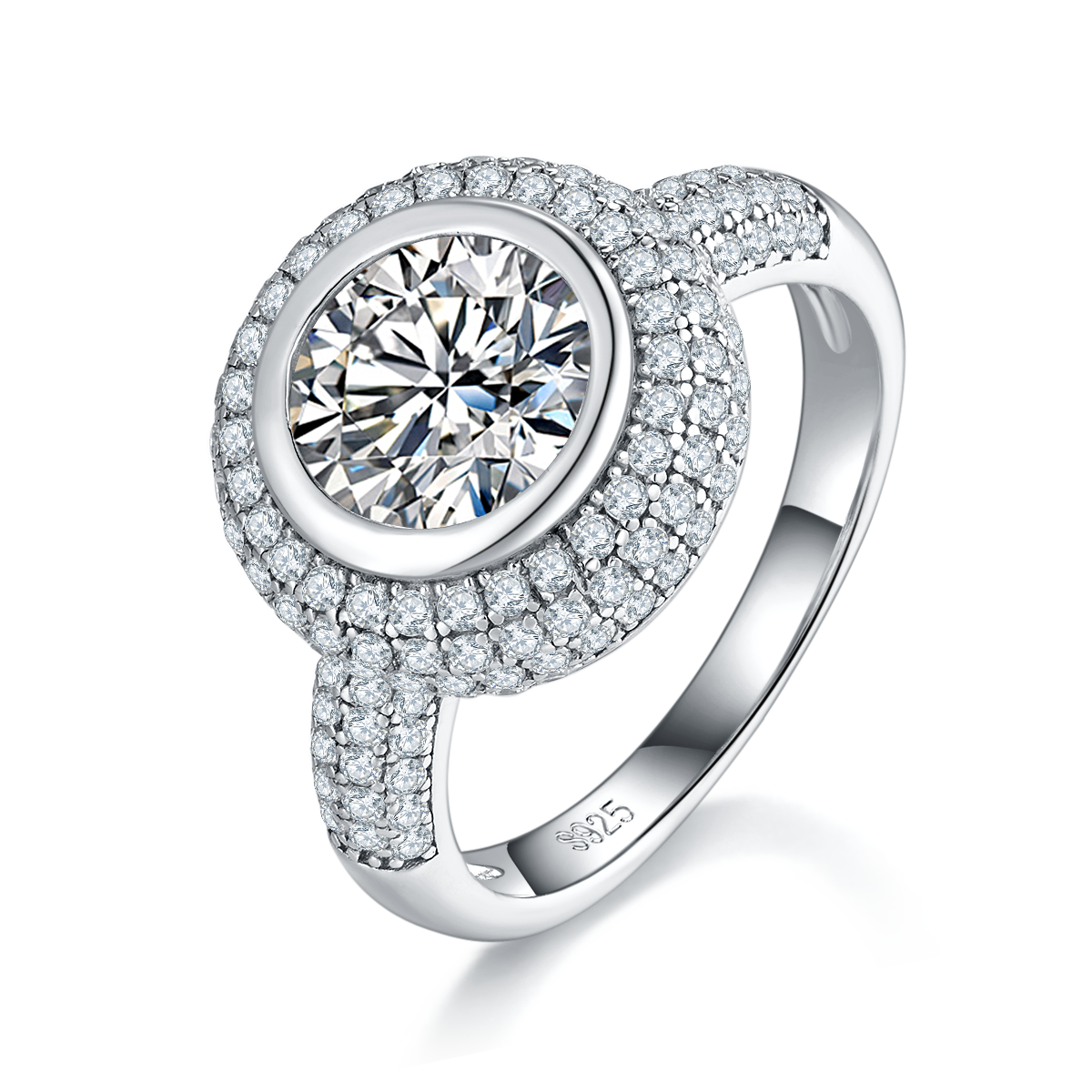 圆包女戒S925银镀白金定制选款主石莫桑钻3.0ct/副石高碳钻
