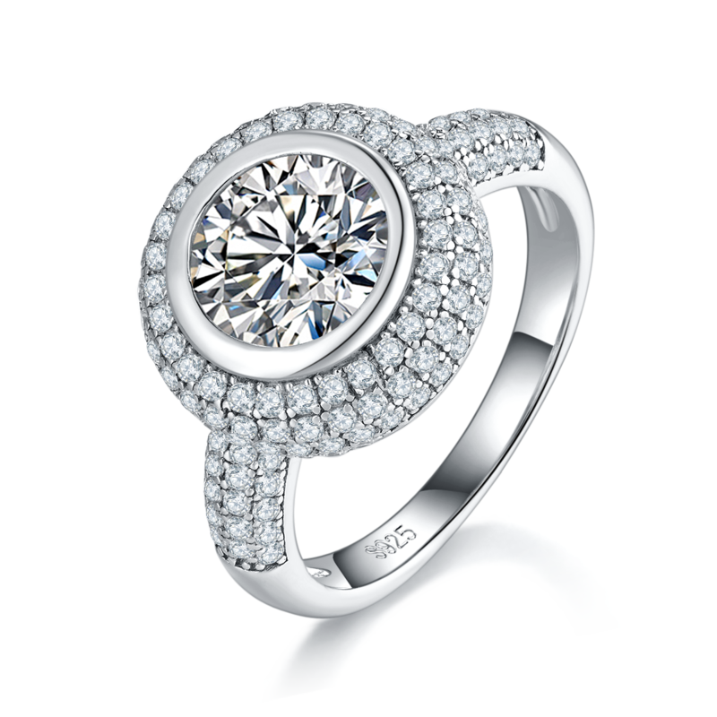 圆包Women's RingS925银镀白金定制选款主石Moissanite3.0ct/副石高碳钻