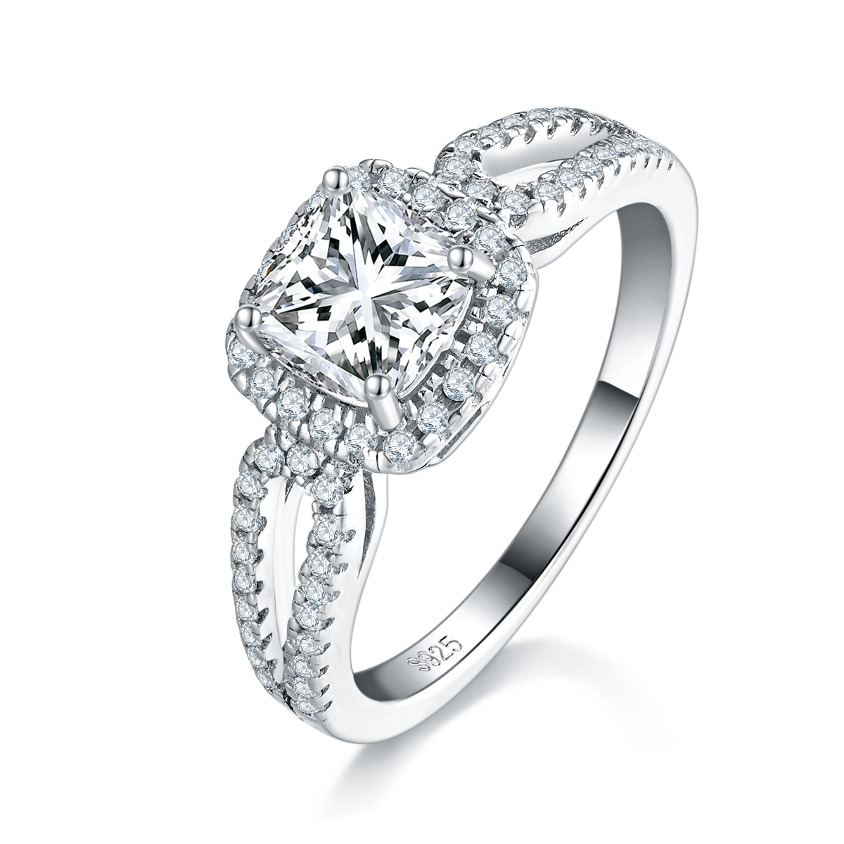 枕形女戒S925银镀白金定制选款主石莫桑钻1.0ct/副石高碳钻