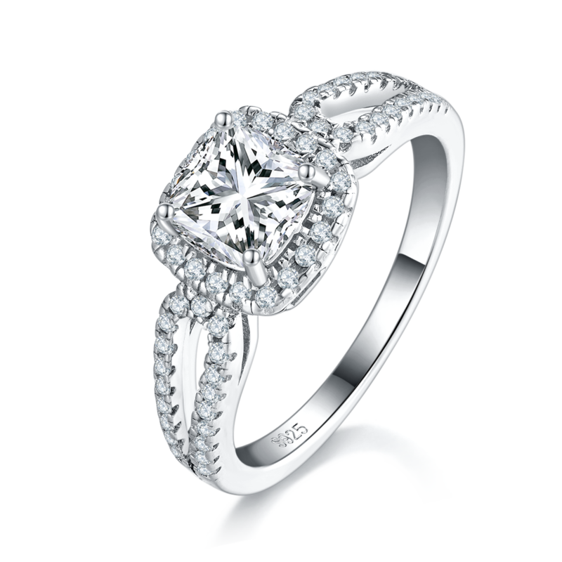 枕形Women's RingS925银镀白金定制选款主石Moissanite1.0ct/副石高碳钻