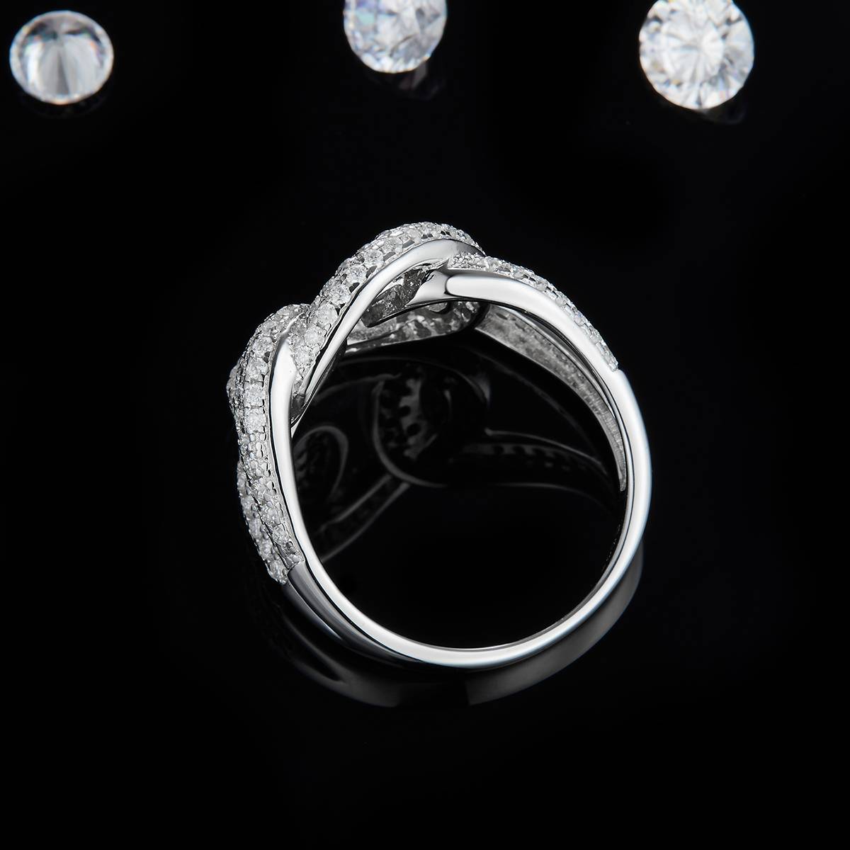 嘻哈风排戒S925银镀白金女戒定制选款副石莫桑钻1.55ct