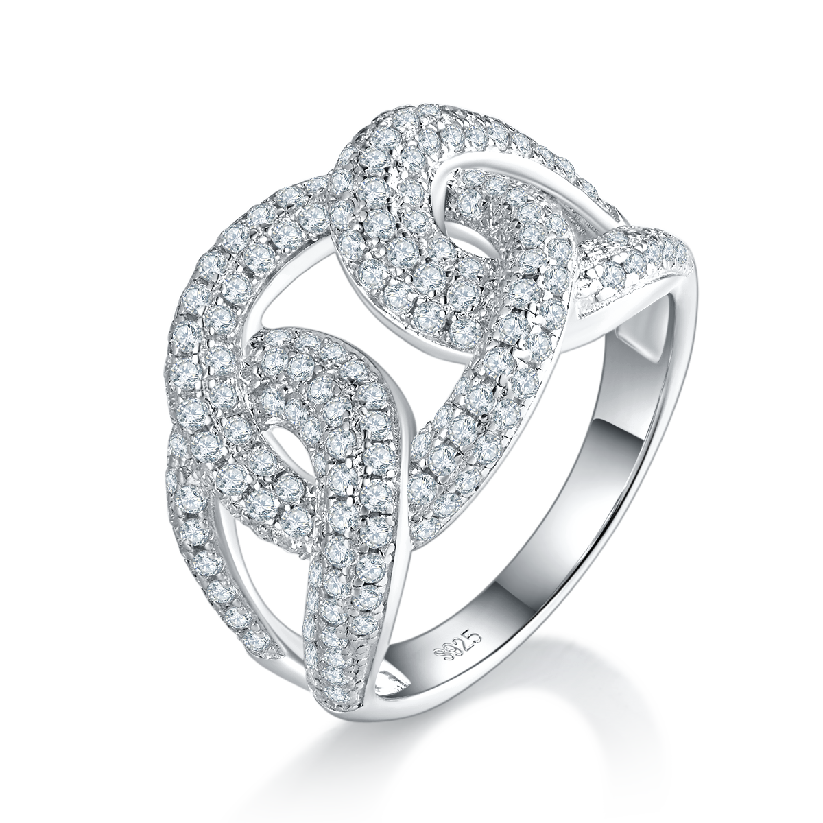 嘻哈风排戒S925银镀白金女戒定制选款副石莫桑钻1.55ct