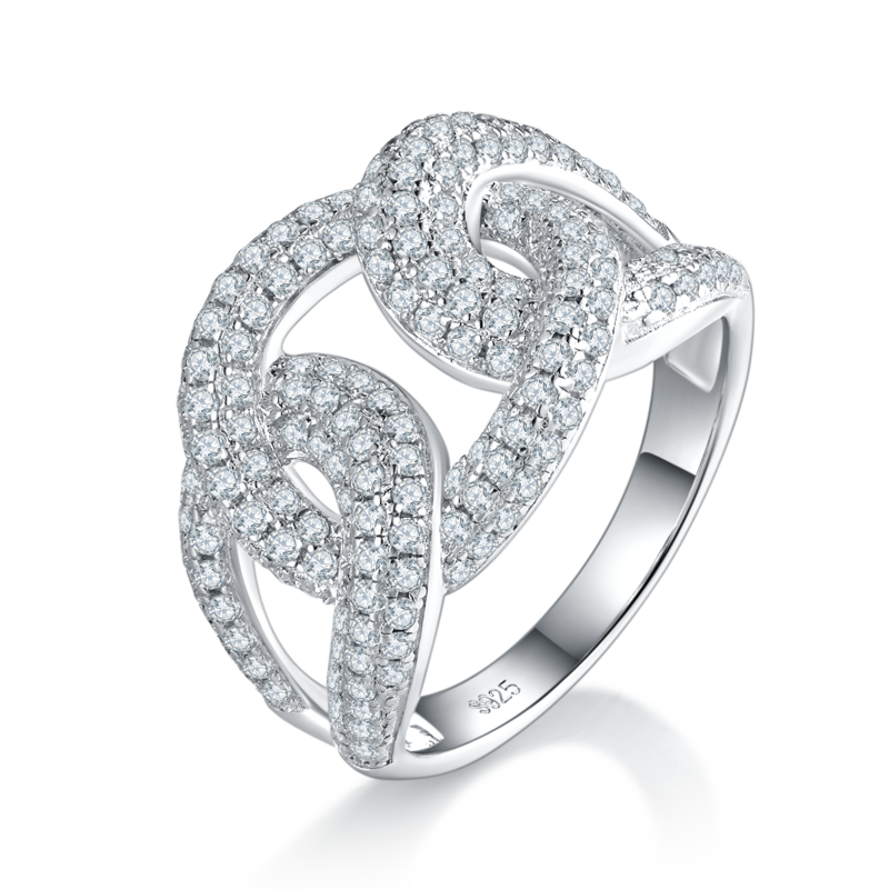 嘻哈风排戒S925银镀白金女戒定制选款副石莫桑钻1.55ct