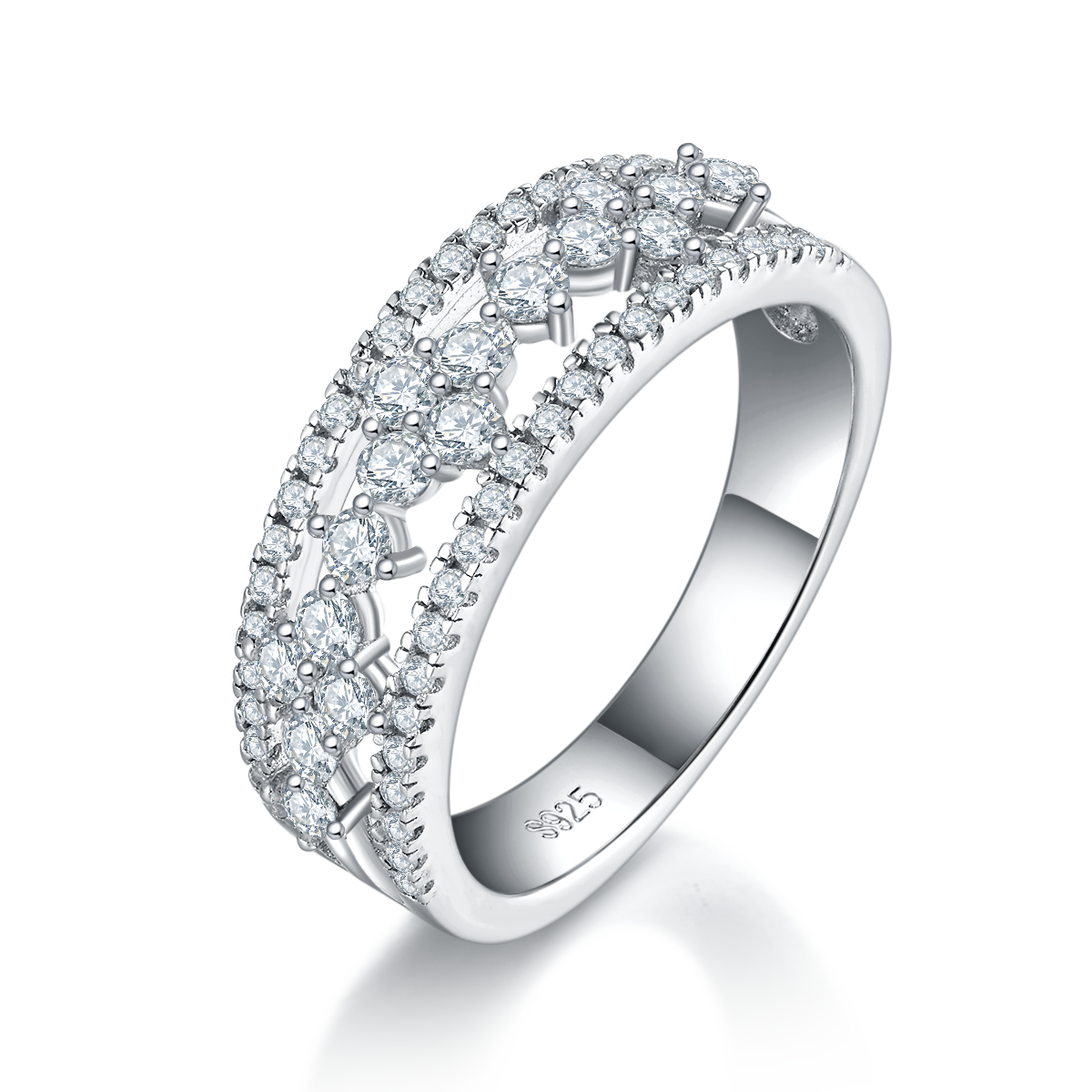 排戒S925银镀白金女戒定制选款副石莫桑钻0.67ct