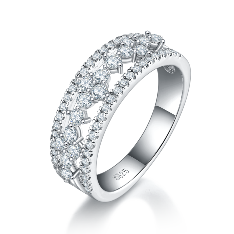 排戒S925银镀白金女戒定制选款副石莫桑钻0.67ct