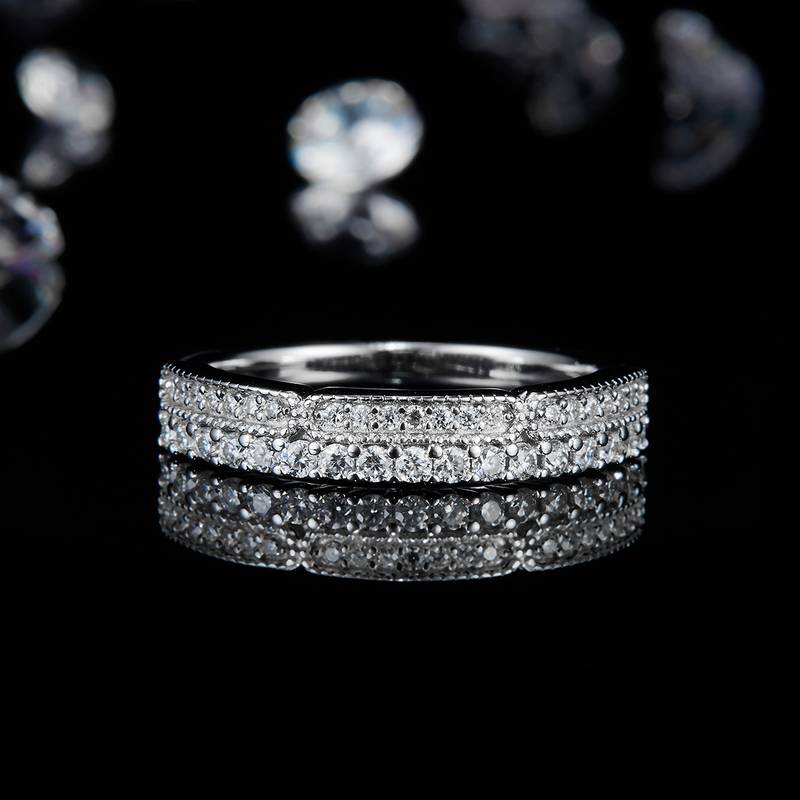 排戒S925银镀白金Women's Ring定制选款副石Moissanite0.36ct