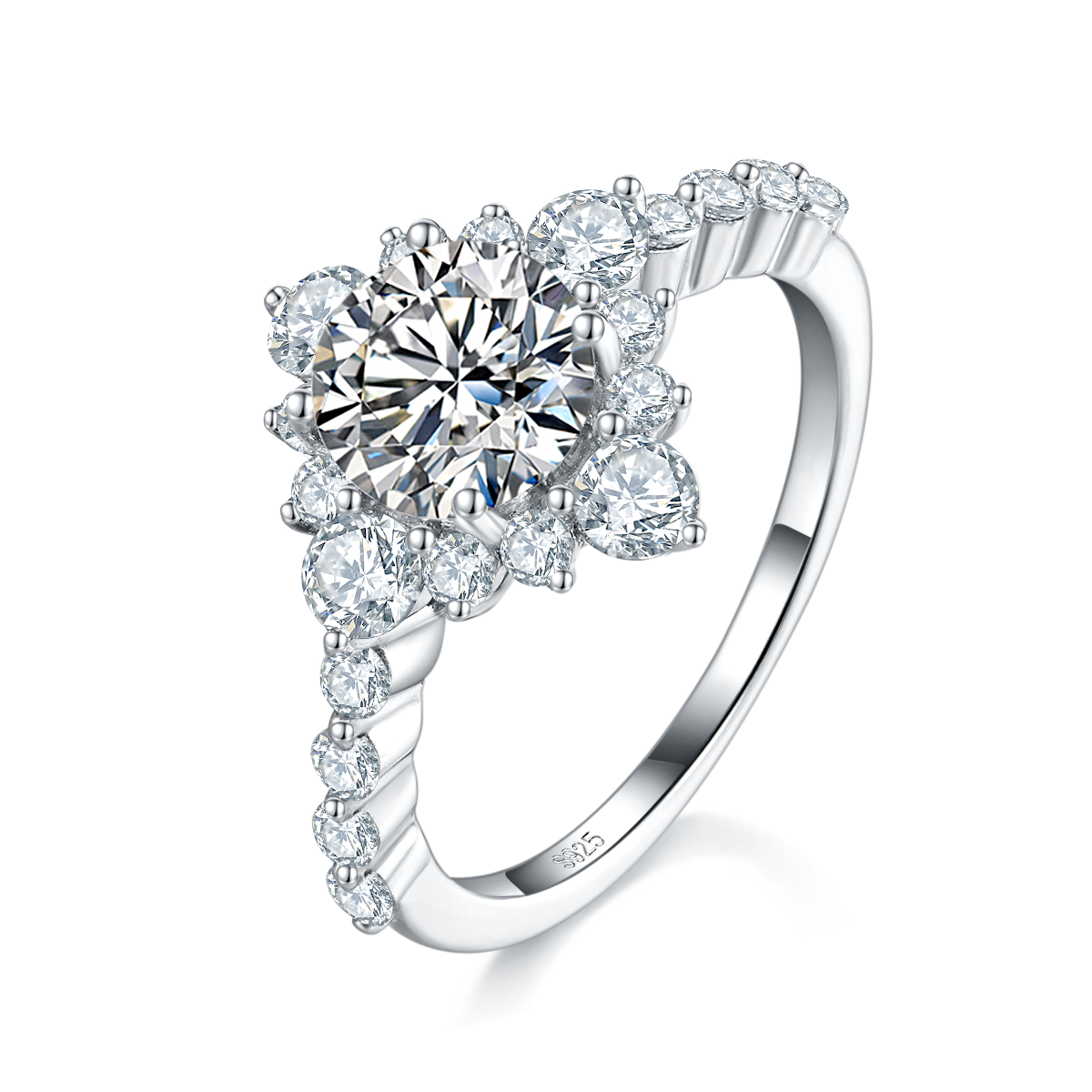Sunflower Women's Ring S925 Silver Plated Platinum Customized Selection Main Stone Moissanite Diamond 1.2ct/Secondary Stone High Carbon Diamond