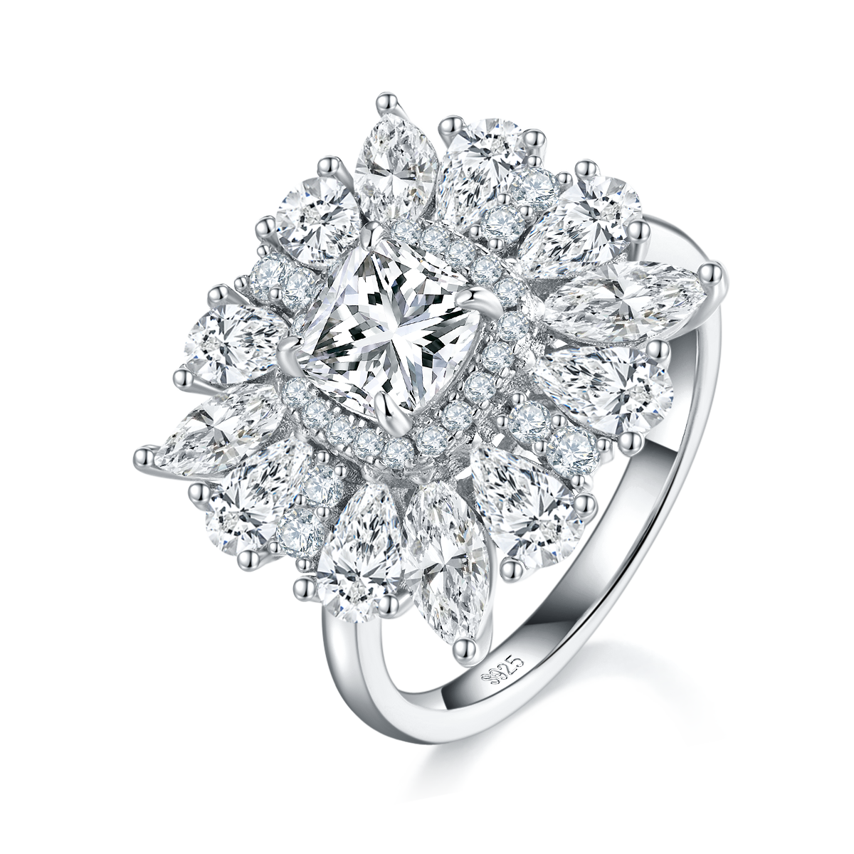 Luxury Pillow shaped Women's Ring S925 Silver Plated Platinum Customized Selection Main Stone Moissanite Diamond 1.0ct/Secondary Stone High Carbon Diamond