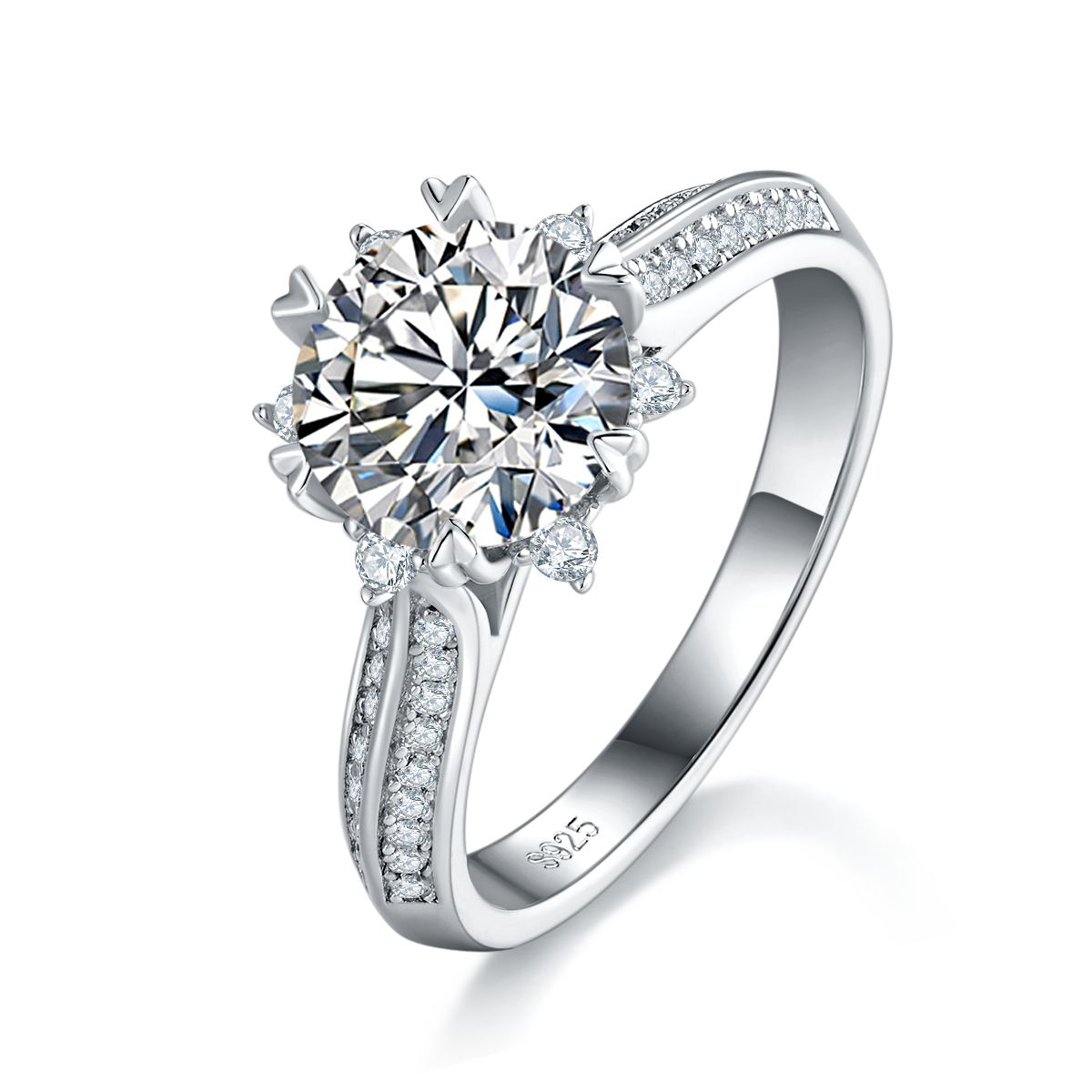 Snowflake Women's Ring S925 Silver Plated Platinum Customized Selection Main Stone Moissanite Diamond 2.0ct/Secondary Stone High Carbon Diamond