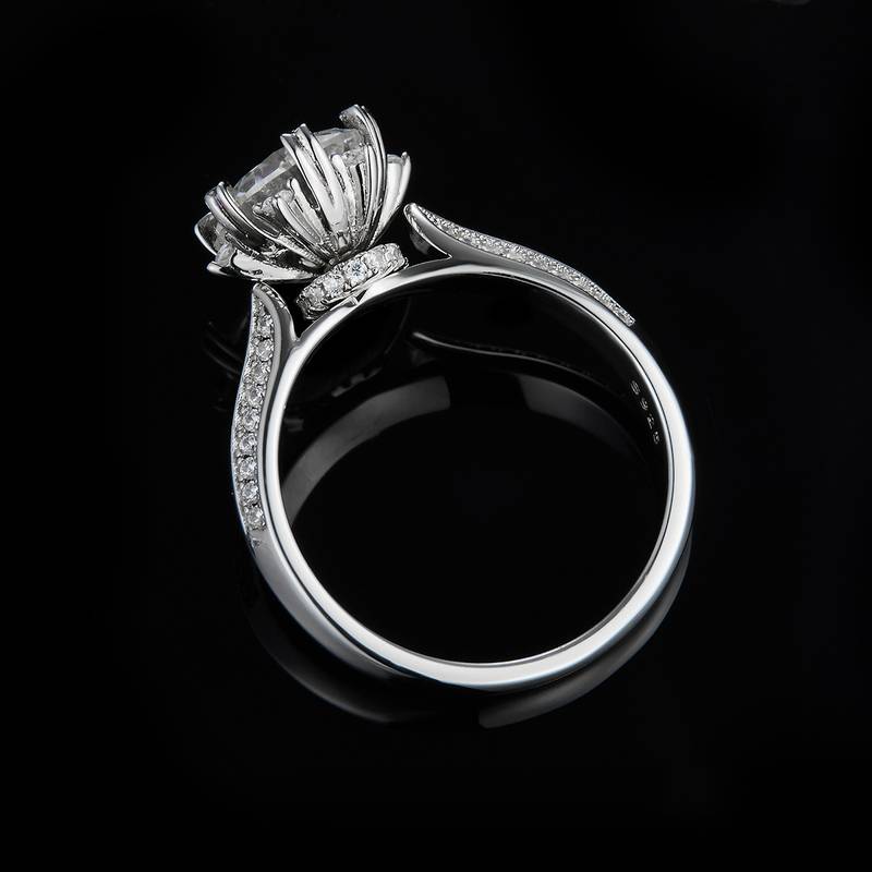 雪花款Women's RingS925银镀白金定制选款主石Moissanite2.0ct/副石高碳钻