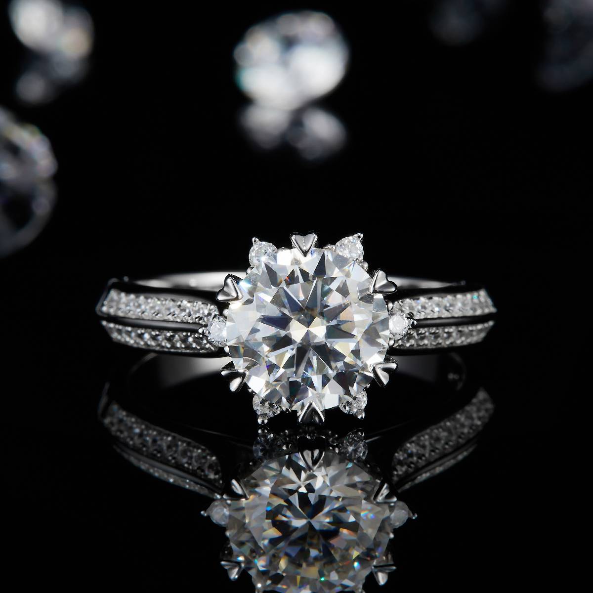 Snowflake Women's Ring S925 Silver Plated Platinum Customized Selection Main Stone Moissanite Diamond 2.0ct/Secondary Stone High Carbon Diamond