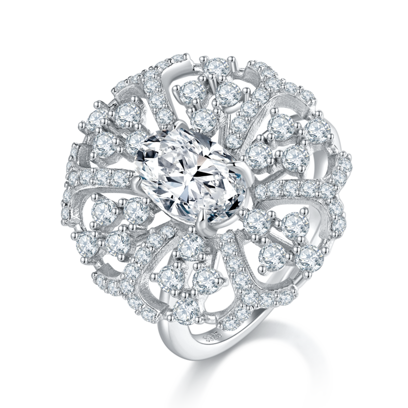 豪华满钻蛋形Women's RingS925银镀白金定制选款主石Moissanite1.5ct/副石高碳钻