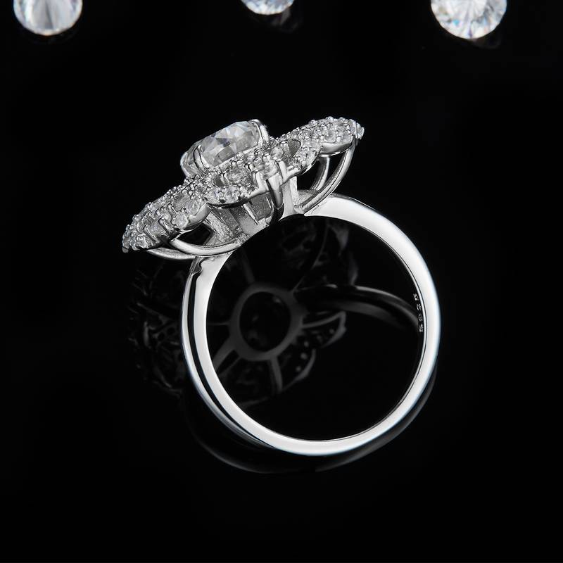 豪华满钻蛋形Women's RingS925银镀白金定制选款主石Moissanite1.5ct/副石高碳钻