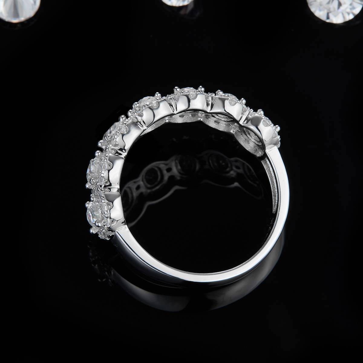 Round bag lined ring S925 silver plated platinum women's ring custom selection main stone moissanite diamond 2.7ct/secondary stone high carbon diamond