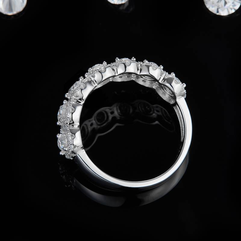 圆包排戒S925银镀白金Women's Ring定制选款主石Moissanite2.7ct/副石高碳钻