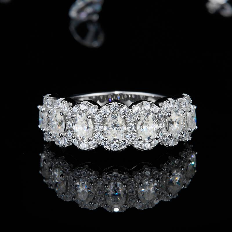 圆包排戒S925银镀白金Women's Ring定制选款主石Moissanite2.7ct/副石高碳钻
