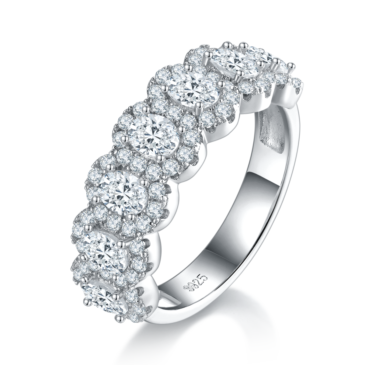 Round bag lined ring S925 silver plated platinum women's ring custom selection main stone moissanite diamond 2.7ct/secondary stone high carbon diamond