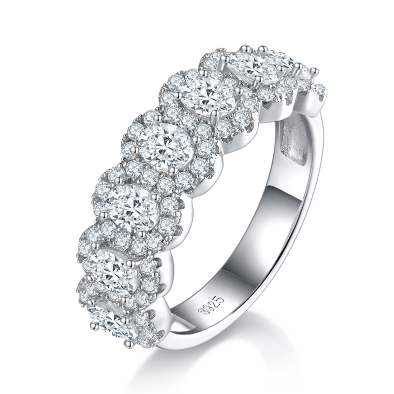 圆包排戒S925银镀白金Women's Ring定制选款主石Moissanite2.7ct/副石高碳钻